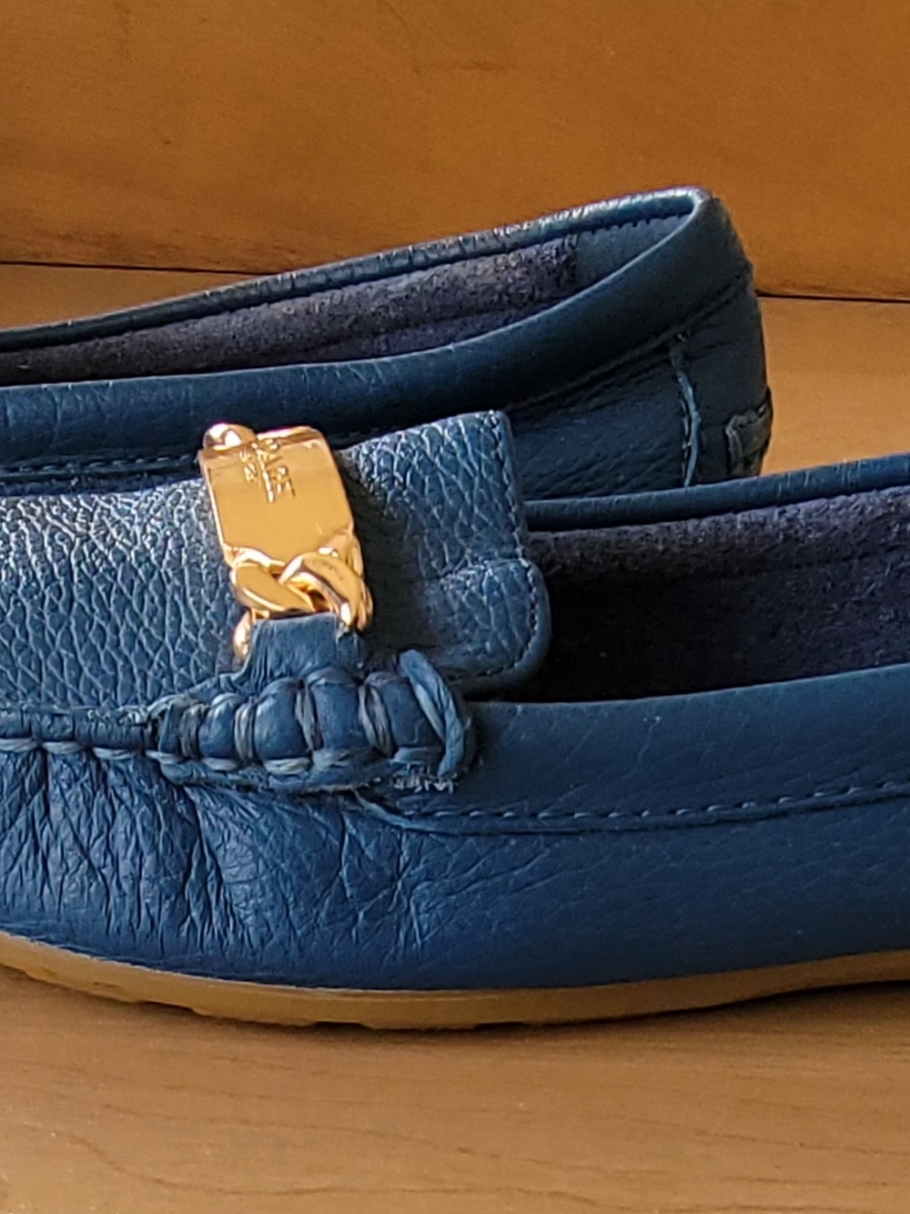 Coach Blue Leather Moccasin Loafers with Gold Hardware - Picture 5 of 8